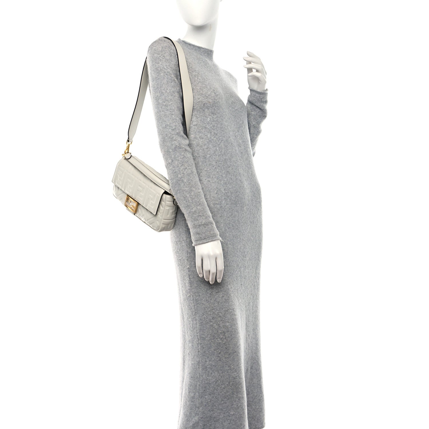 Fendi Nappa FF 1974 Embossed Baguette White 2 of 8