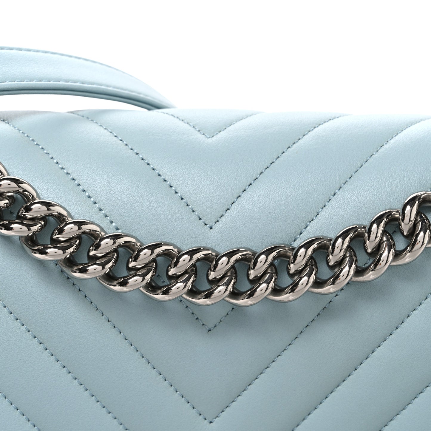 Lambskin Chevron Quilted Medium Boy Flap Light Blue