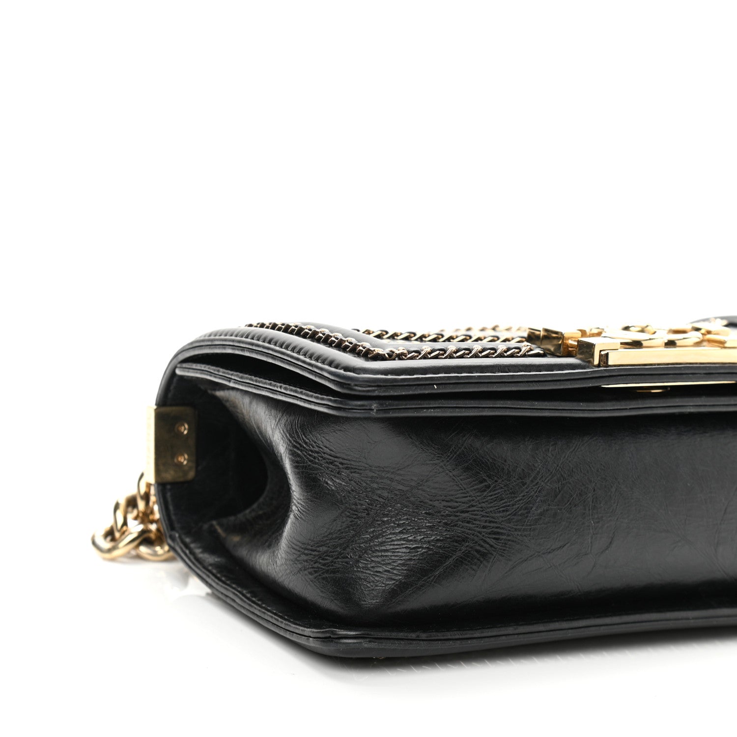 Chanel Crumpled Calfskin Chevron Small Chain Boy Flap Black 8 of 10