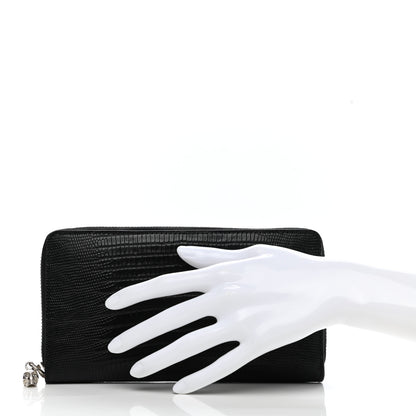 Alexander McQueen Calfskin Lizard Embossed Skull Continental Zip Wallet Black 2 of 7