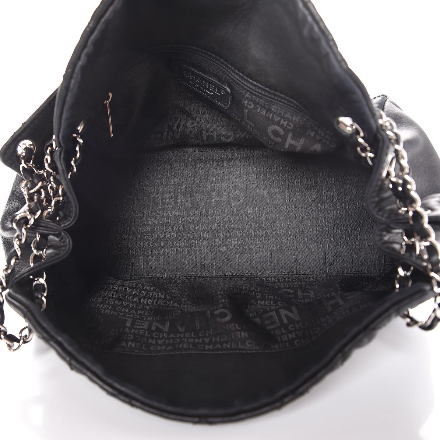 Lambskin Stitched Accordion Tote Black