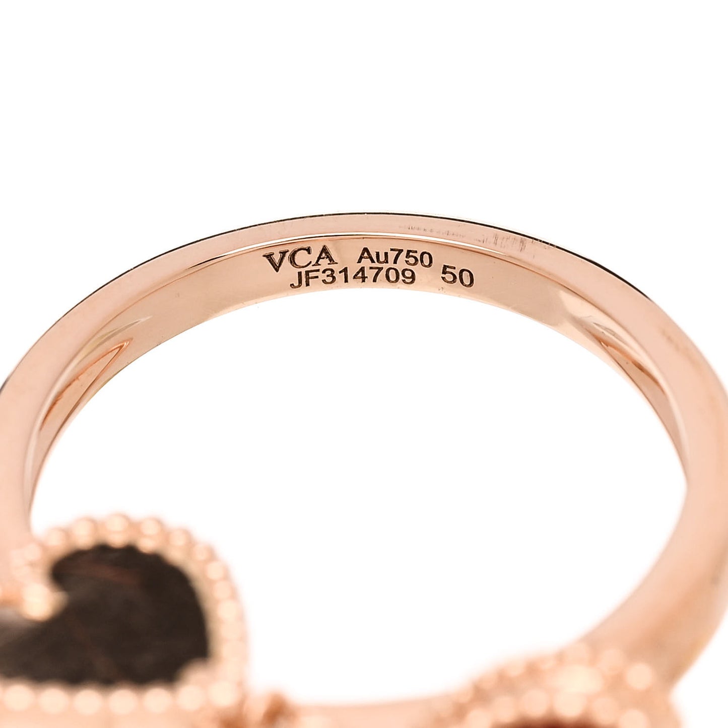 18K Rose Gold Diamond Carnelian Sweet Alhambra Effeuillage Ring 50 5.25