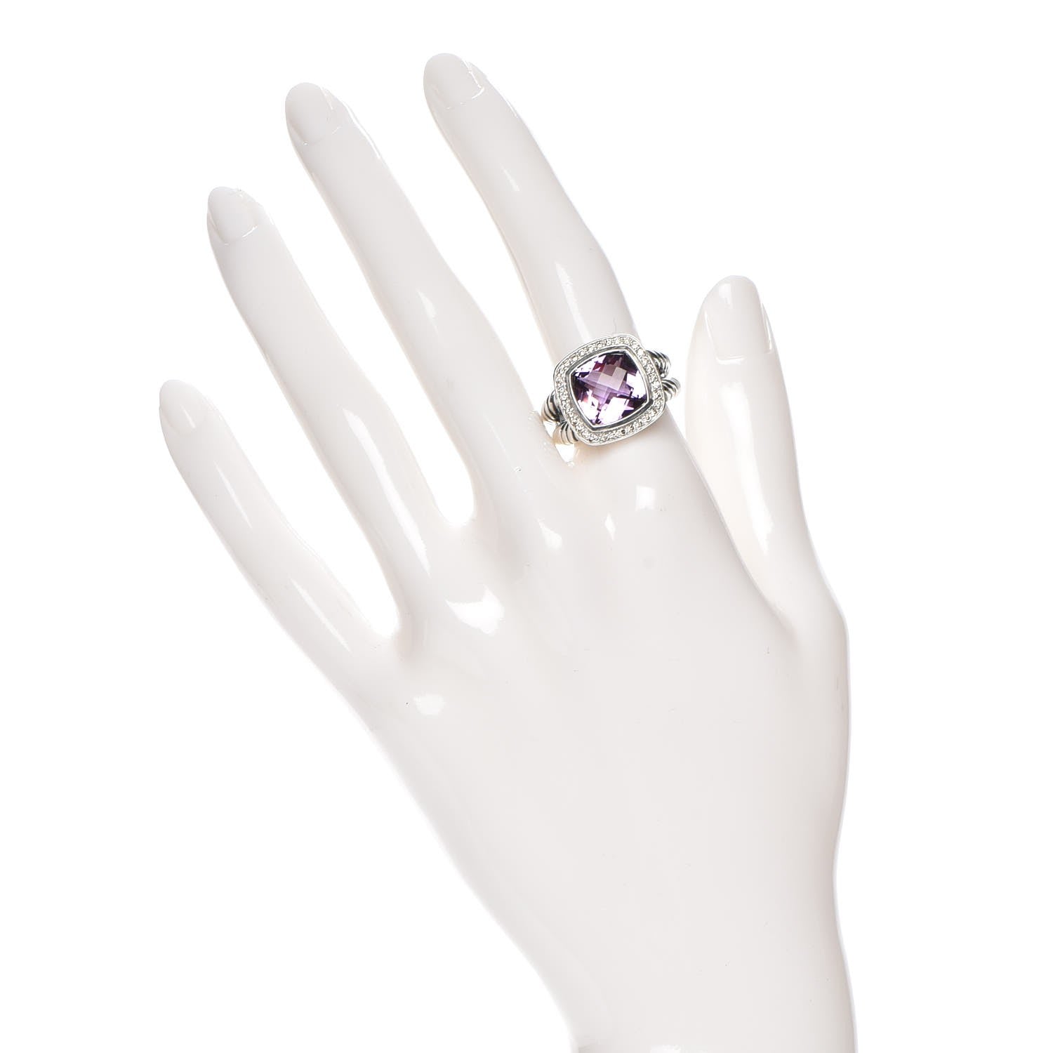 David Yurman Sterling Silver Diamond Amethyst 11mm Albion Ring 53 6.5 2 of 5