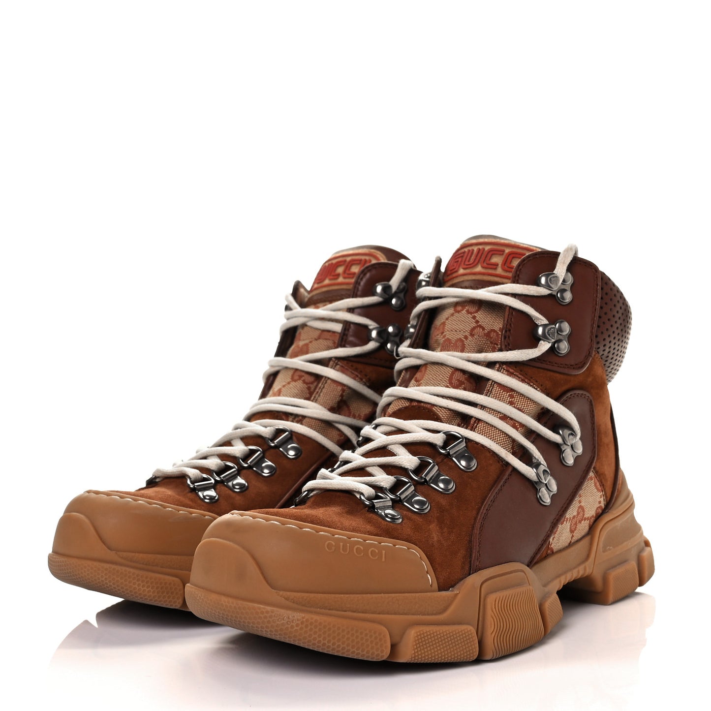 X SEGA Suede Calfskin GG Monogram Womens Flashtrek High-Top Sneakers 40 New Cuir Beige Ruggine