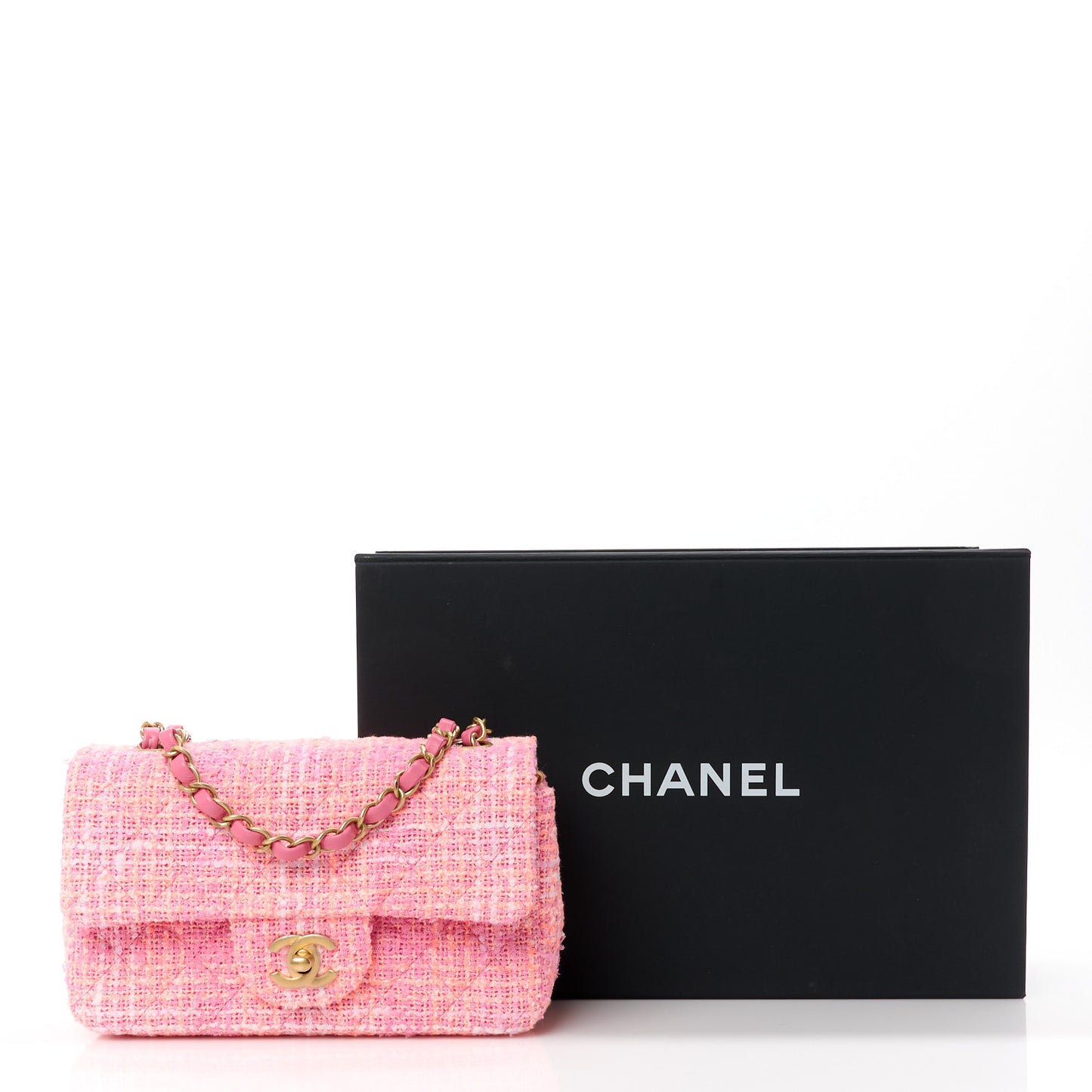 Tweed Quilted Mini Rectangular Flap Orange Pink Ecru
