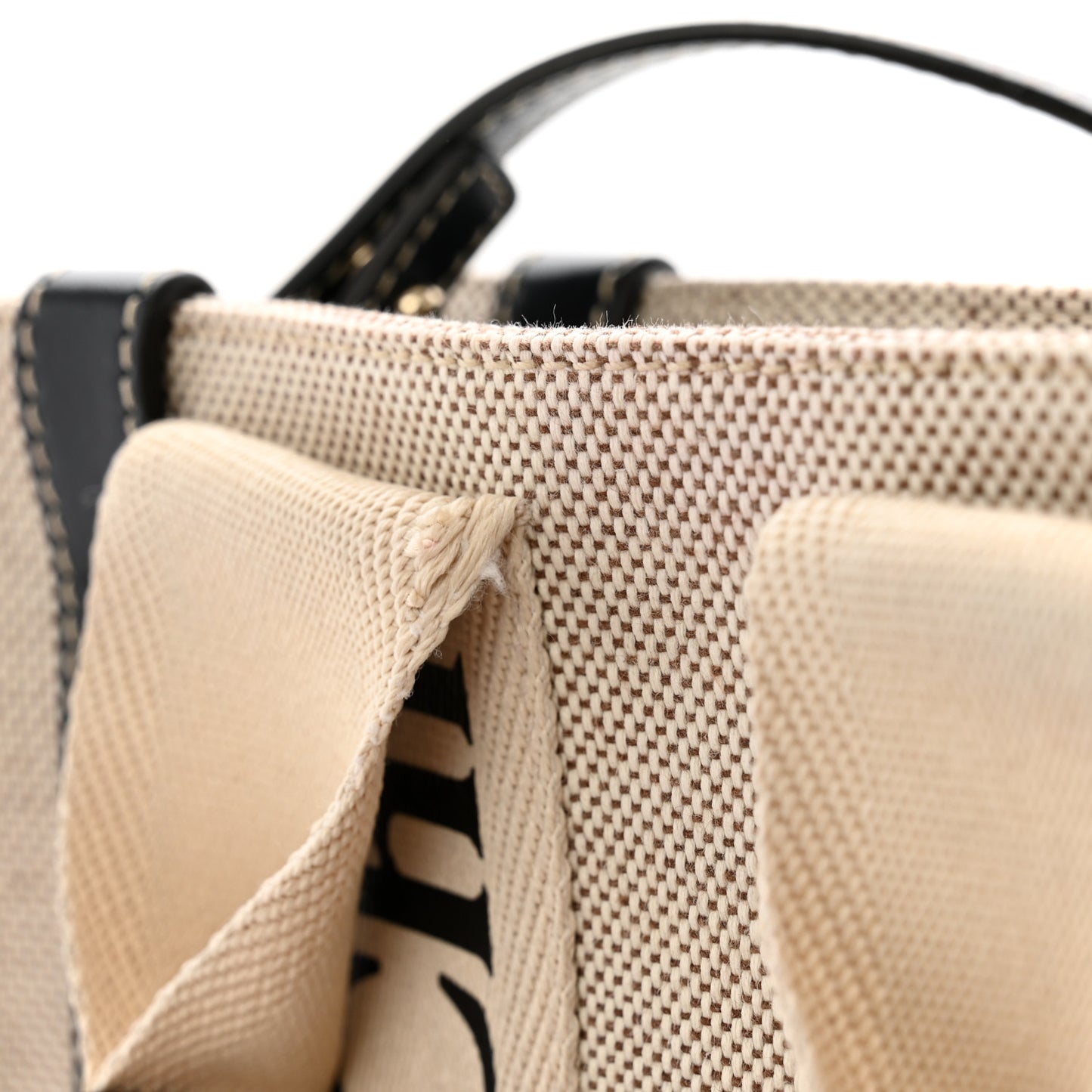 Cotton Calfskin Small Woody Ribbon Tote With Strap White Navy