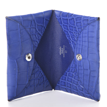 Hermes Matte Alligator Calvi Card Case Bleu Electrique 5 of 6