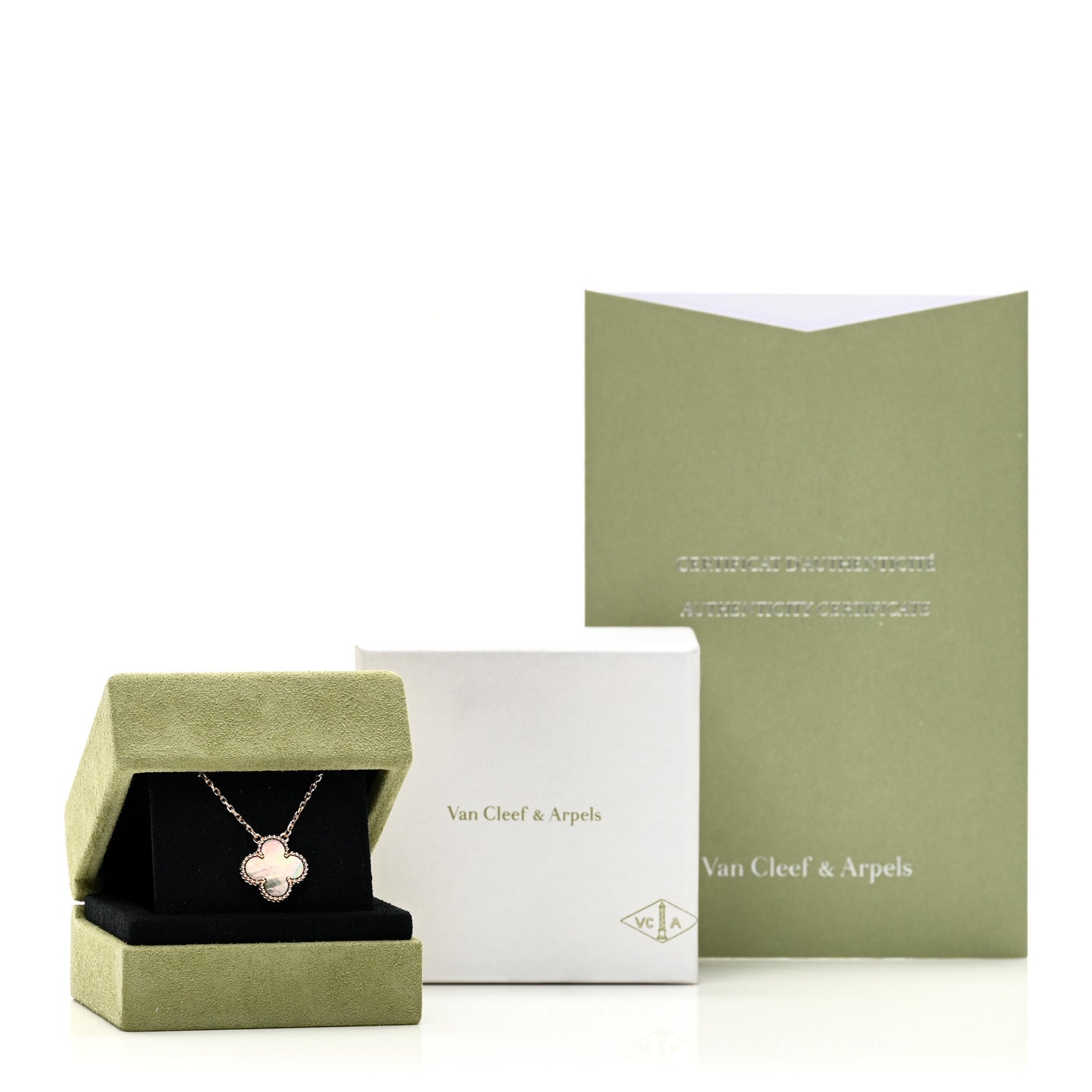 18K Rose Gold Gray Mother of Pearl Vintage Alhambra Pendant Necklace