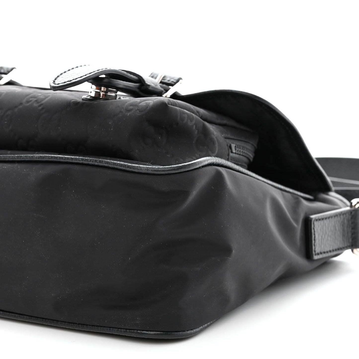 Nylon Monogram Double Buckle Flap Messenger Bag Black