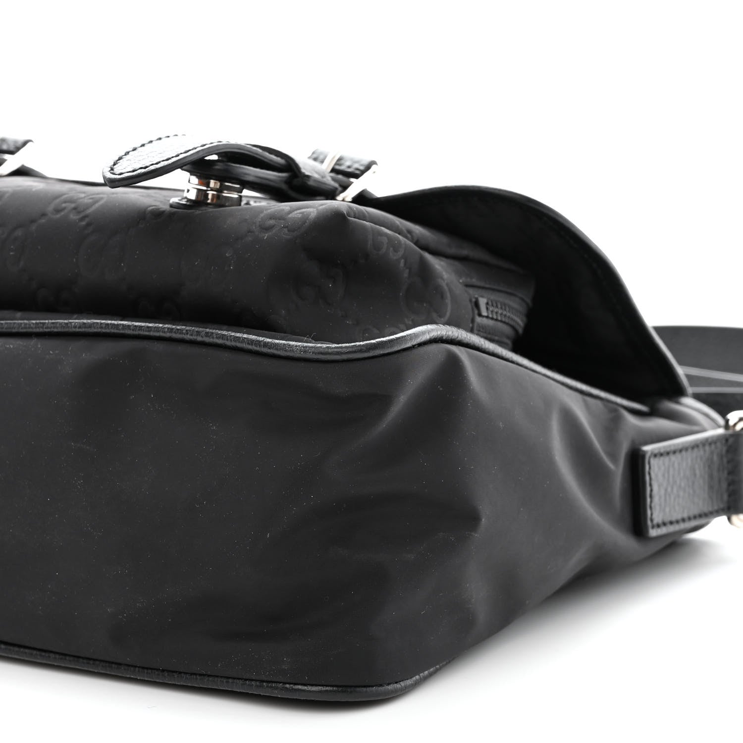 Gucci Nylon Monogram Double Buckle Flap Messenger Bag Black 12 of 14