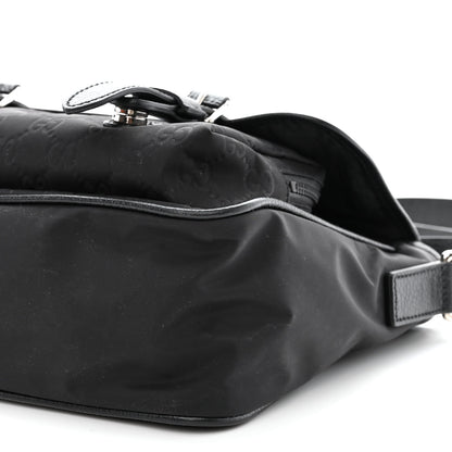 Gucci Nylon Monogram Double Buckle Flap Messenger Bag Black 12 of 14