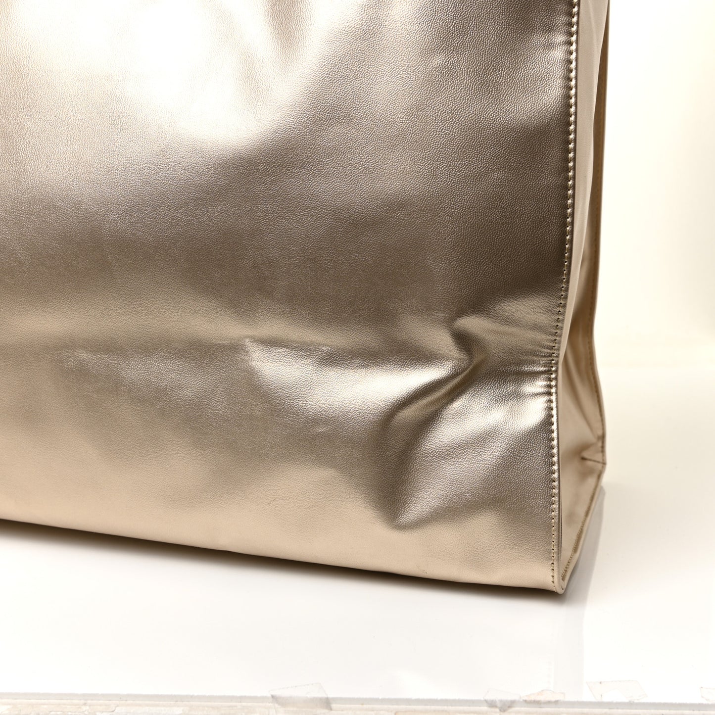 Metallic Vegan Leather Large Shopping Bag Gold