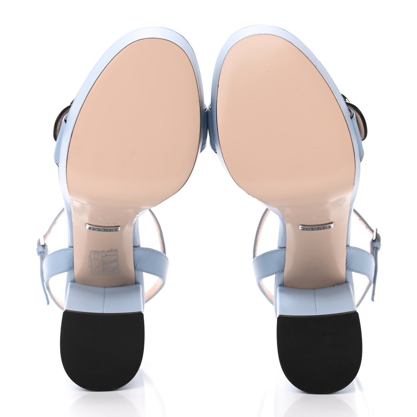 Calfskin GG Marmont Ankle Wrap 30/115mm Platform Sandals 38 Porcelain Light Blue