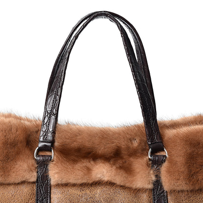 Prada Suede Shearling Mink Fur Crocodile Tote 6 of 9