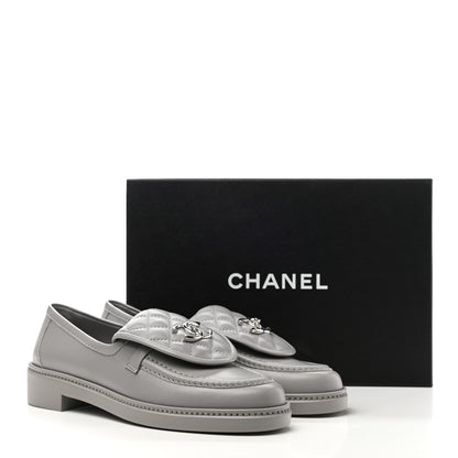 Chanel Lambskin Quilted CC Turnlock Loafers 39 Grey 9 of 9