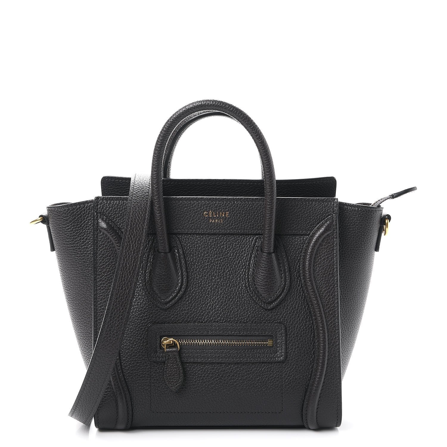 Celine Drummed Calfskin Nano Luggage Liquorice 1 of 9