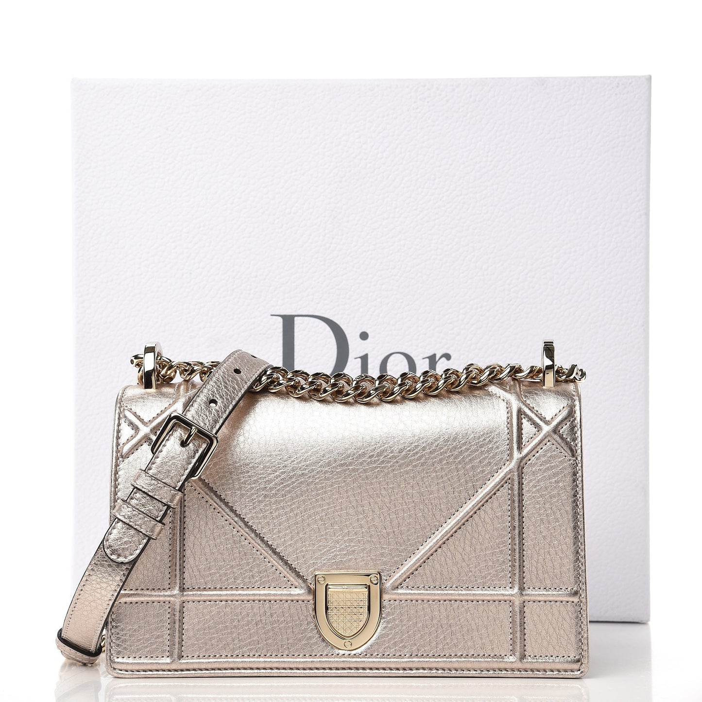 Metallic Grained Calfskin Small Diorama Flap Bag Copper