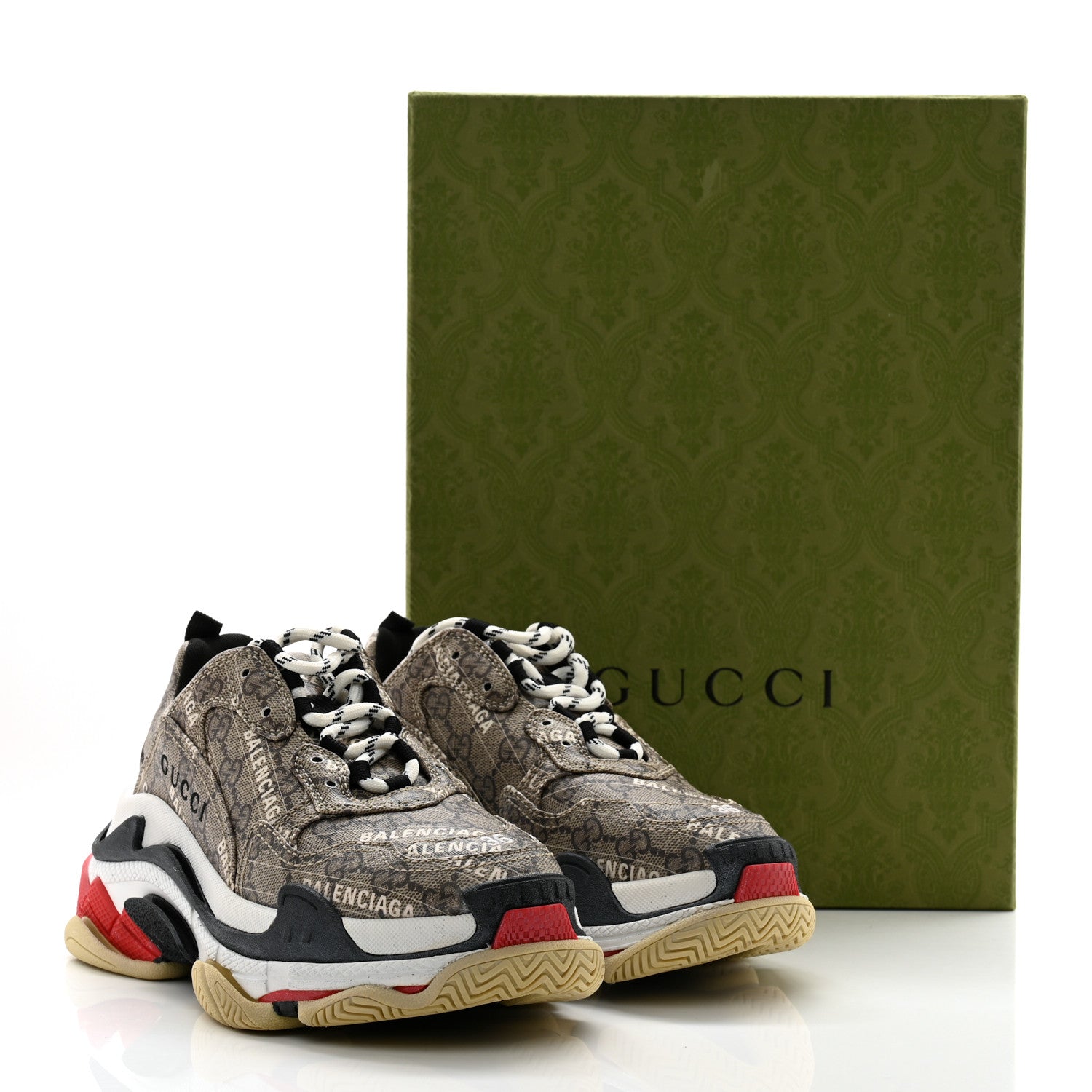 Balenciaga X GUCCI GG Supreme Monogram Allover Logo Womens Triple S Sneakers 36 Beige Ebony Mystic White 12 of 12