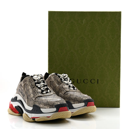 Balenciaga X GUCCI GG Supreme Monogram Allover Logo Womens Triple S Sneakers 36 Beige Ebony Mystic White 12 of 12