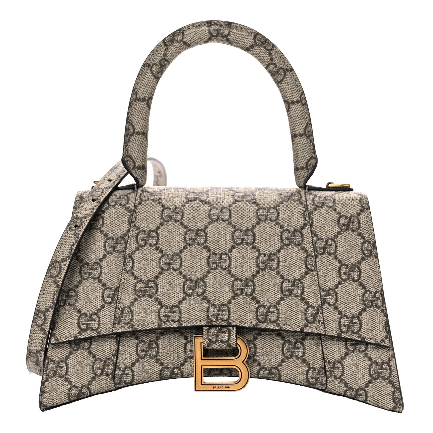 X GUCCI GG Supreme Monogram Small Hourglass Top Handle Bag Beige Ebony