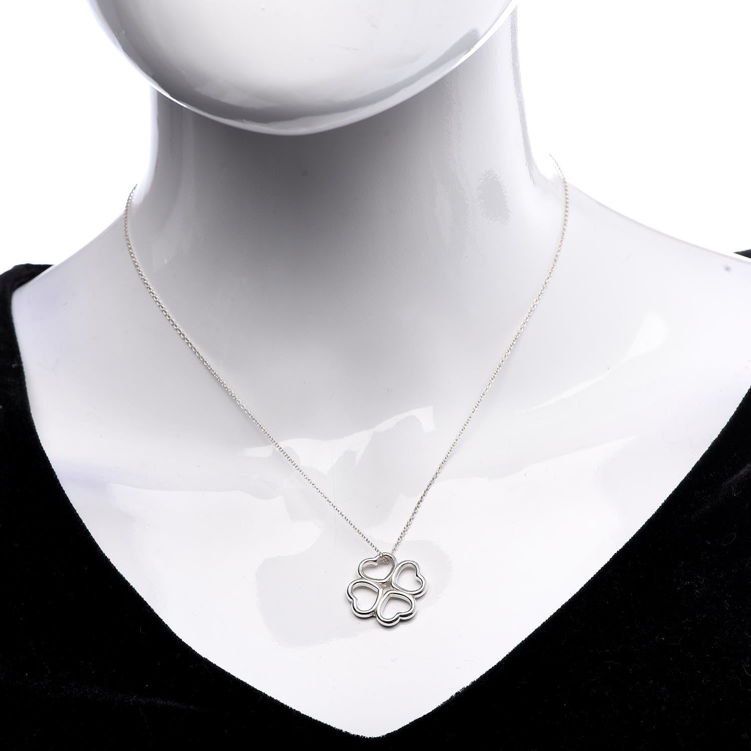 Tiffany Sterling Silver Four Heart Clover Pendant Necklace 2 of 7
