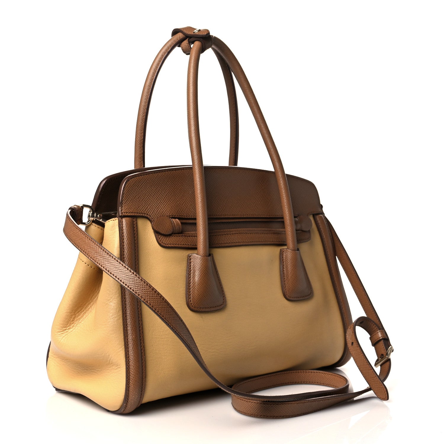 Prada Saffiano City Calfskin Bi-Color Tote Ginestra Caramel 3 of 17