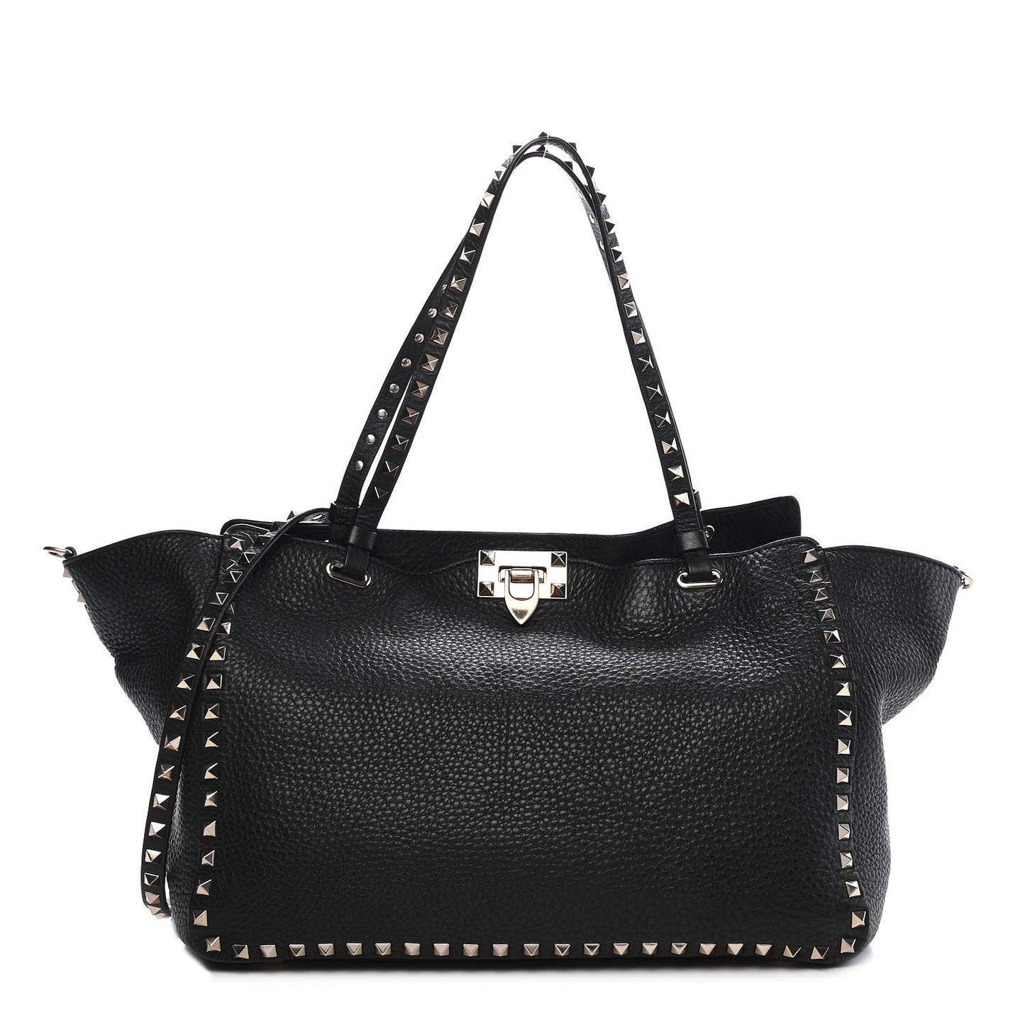 Pebbled Calfskin Medium Rockstud Tote Black