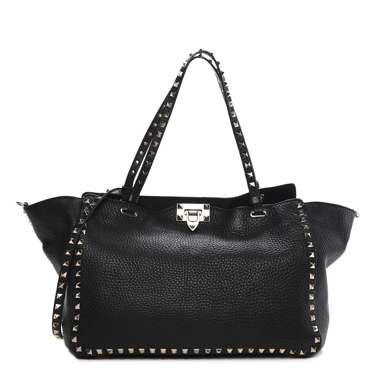 Valentino Garavani Pebbled Calfskin Medium Rockstud Tote Black 1 of 11
