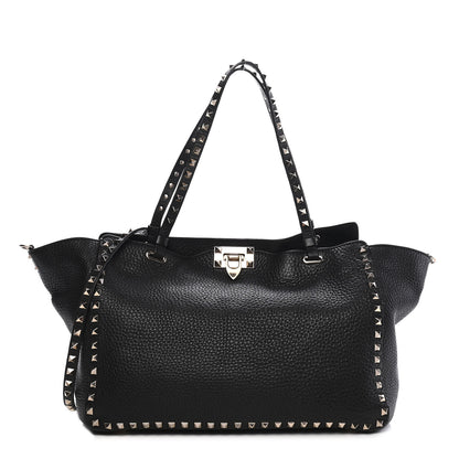 Valentino Garavani Pebbled Calfskin Medium Rockstud Tote Black 1 of 11