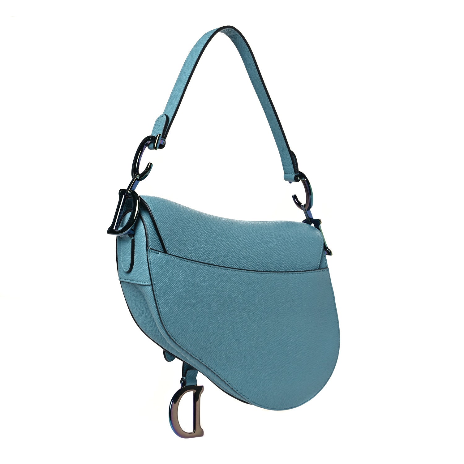 Christian Dior Grained Calfskin Saddle Bag Azure Blue 3 of 8