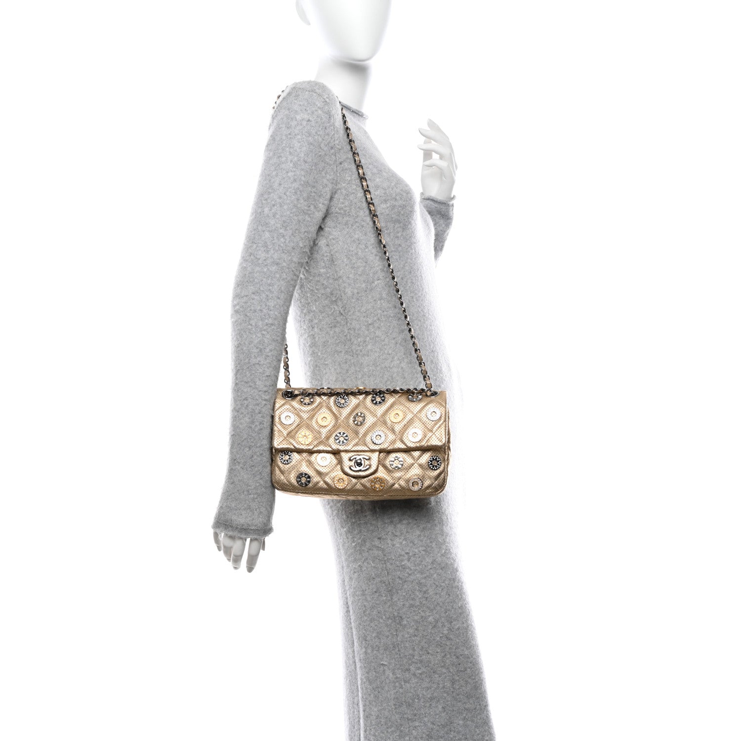 Chanel Perforated Metallic Lambskin Jumbo CC Medals Flap Gold 2 of 10
