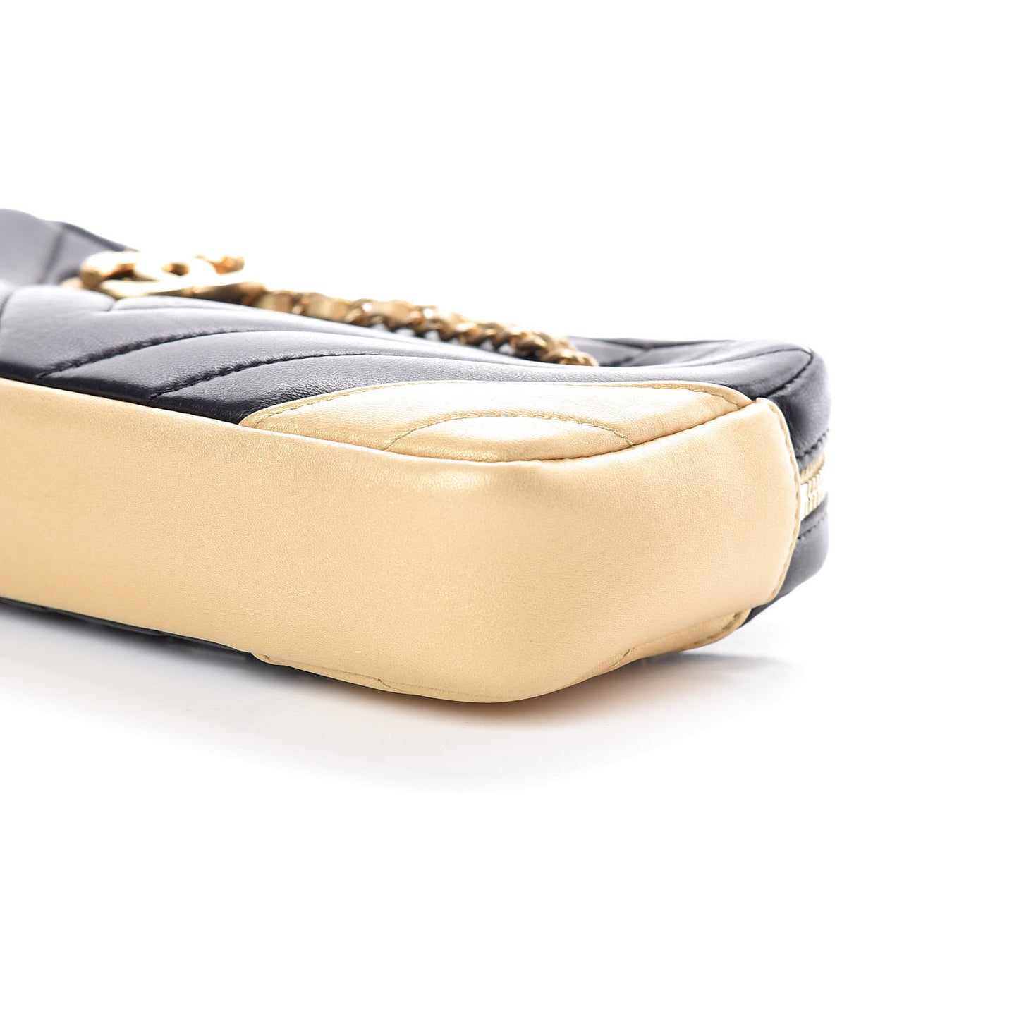 Lambskin Sheepskin Chevron Camera Case Black Gold