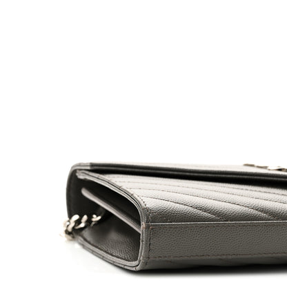 Saint Laurent Grain De Poudre Matelasse Chevron Monogram Chain Wallet Fog 8 of 10