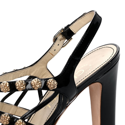 Chanel Patent Camellia Studded Strappy Sandals 37 Black 9 of 9
