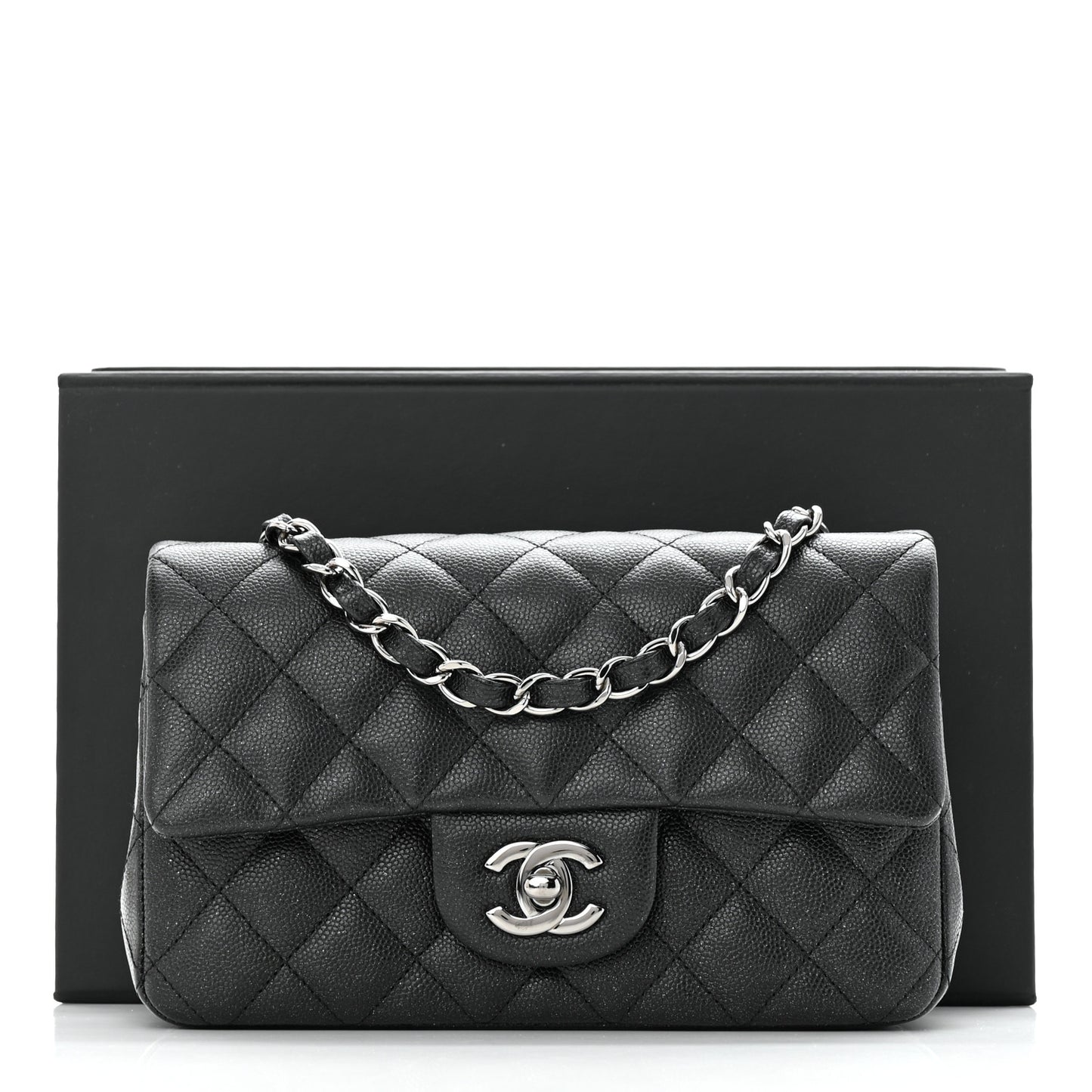Iridescent Caviar Quilted Mini Rectangular Flap Black