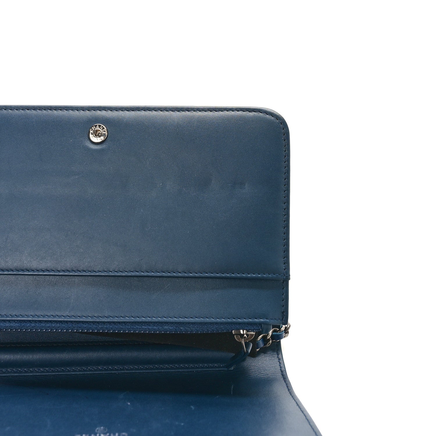 Chanel Glazed Calfskin Quilted Coco Boy Wallet On Chain WOC Blue 10 of 10
