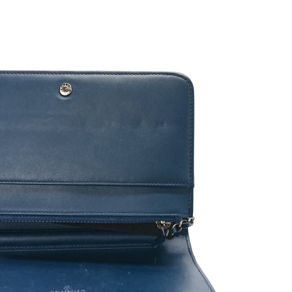 Chanel Glazed Calfskin Quilted Coco Boy Wallet On Chain WOC Blue 10 of 10