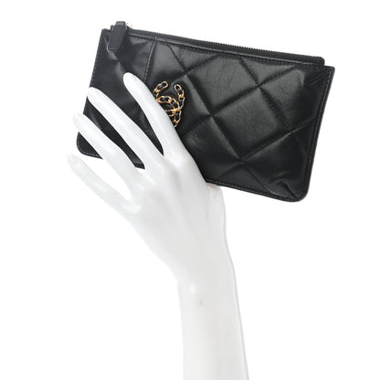 Chanel Shiny Goatskin Quilted Chanel 19 Flat Wallet Pouch Black 2 of 7