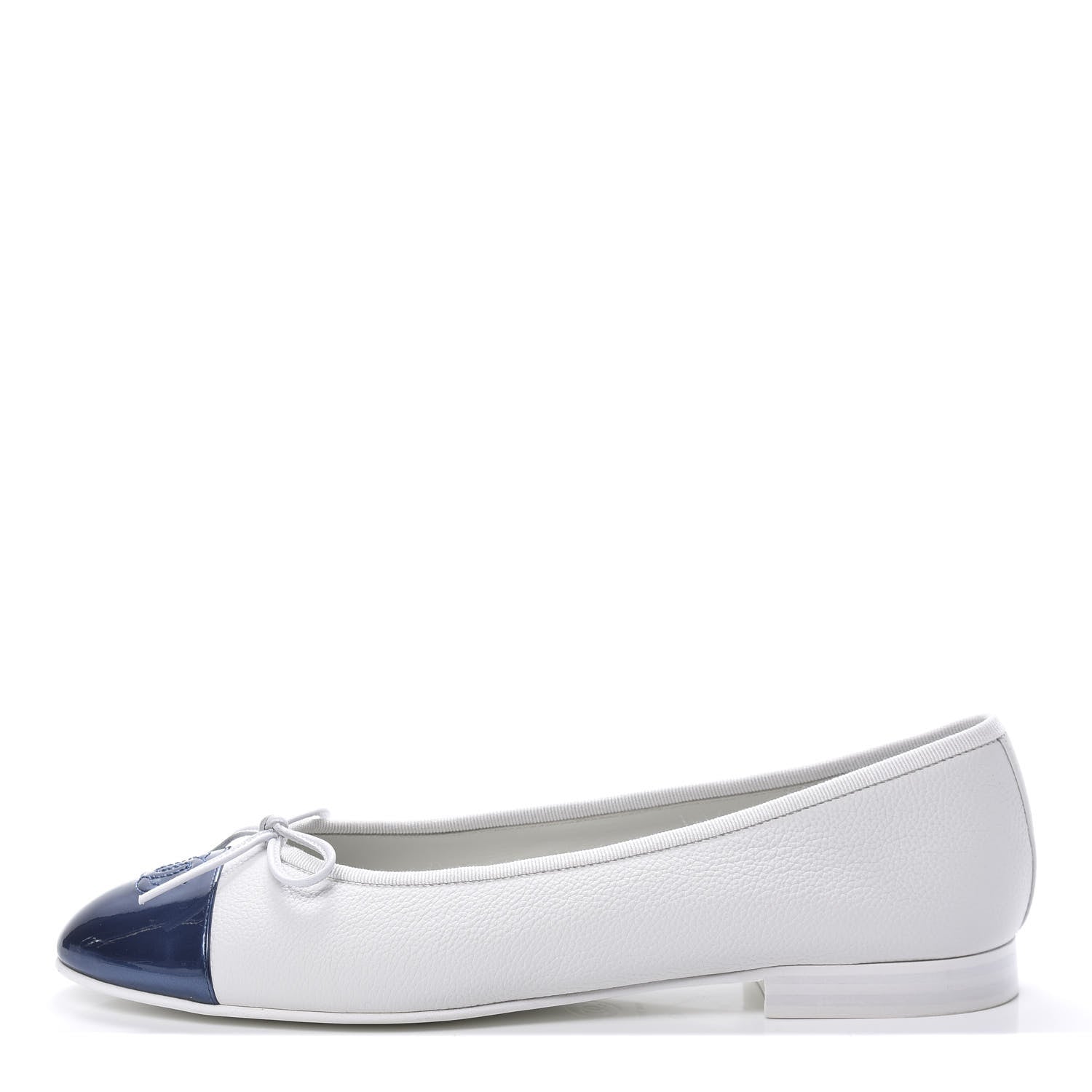 Chanel Calfskin Patent CC Cap Toe Ballerina Flats 40 White Blue 1 of 8