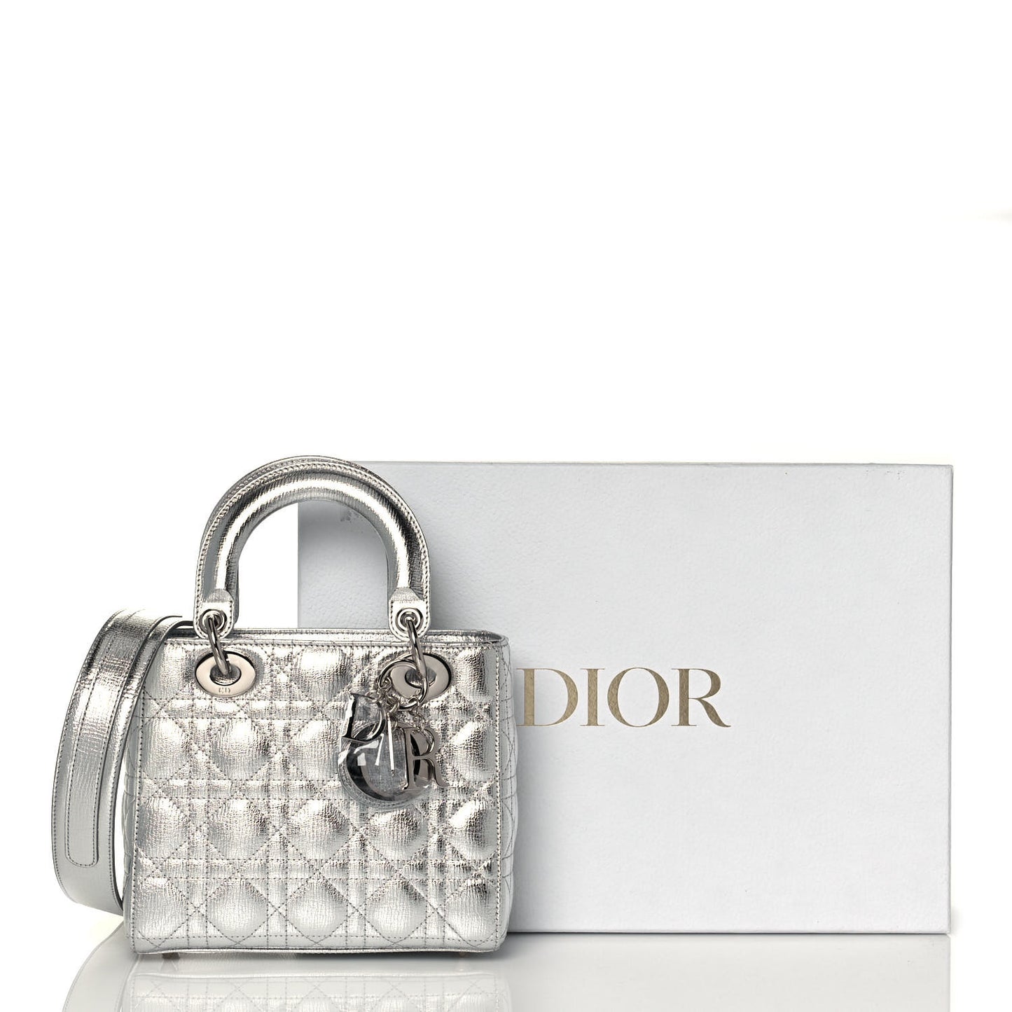 Metallic Grained Calfskin Cannage Small My ABCDior Lady Dior Silver