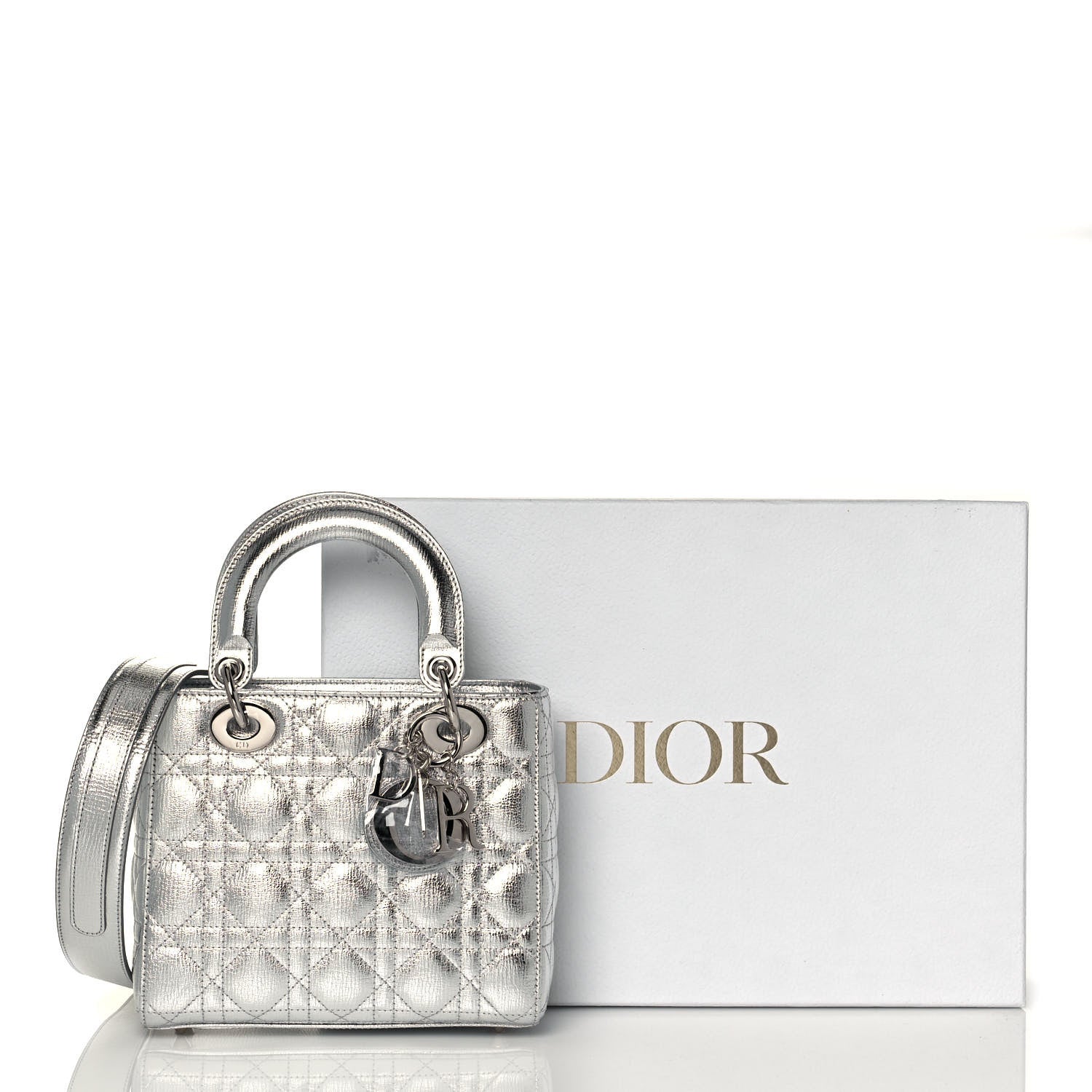 Christian Dior Metallic Grained Calfskin Cannage Small My ABCDior Lady Dior Silver 12 of 12