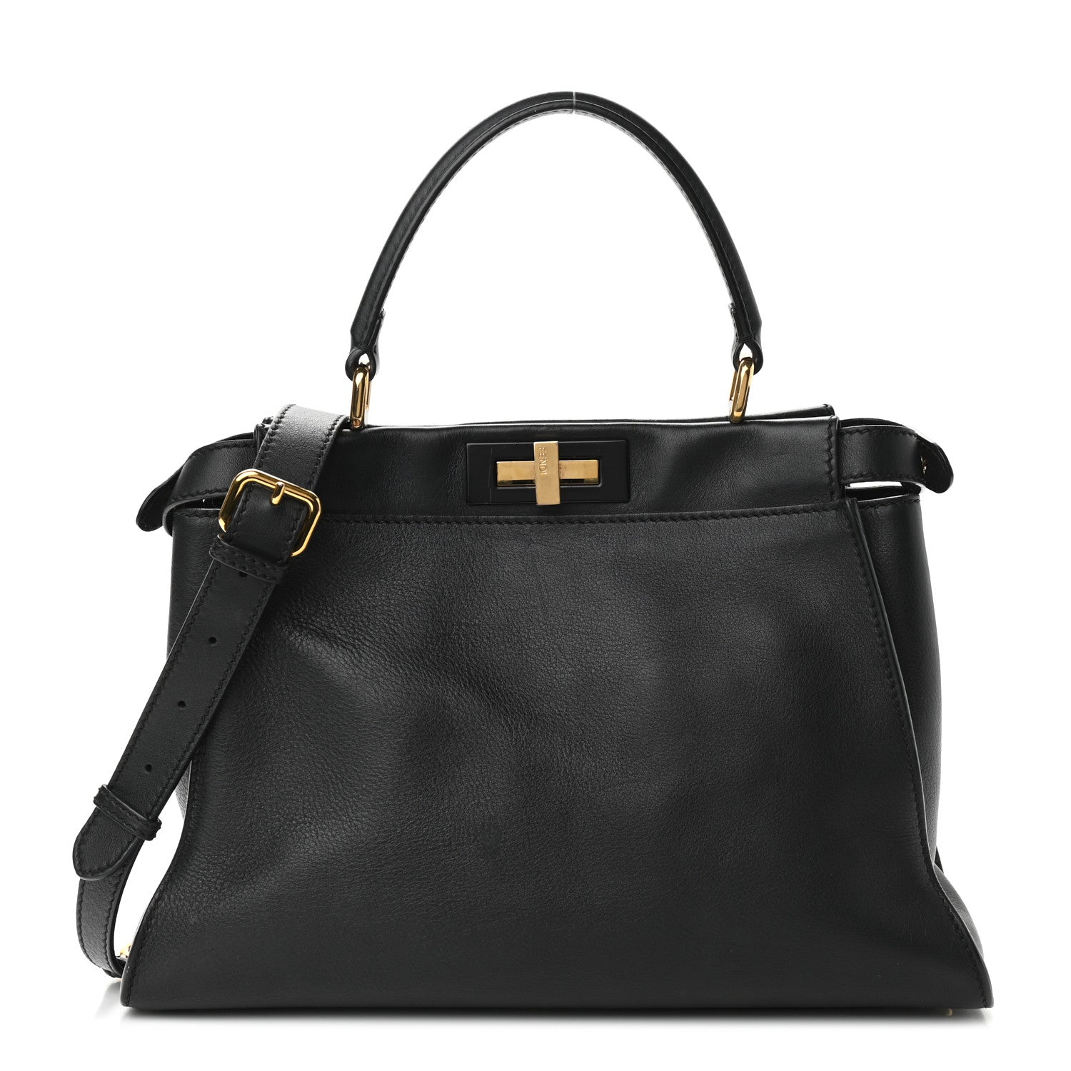 Fendi Vitello Seta Shiny Nappa Medium Peekaboo Iconic Satchel Black 1 of 17