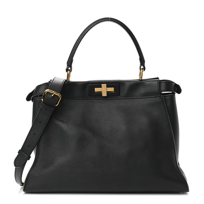 Fendi Vitello Seta Shiny Nappa Medium Peekaboo Iconic Satchel Black 1 of 17