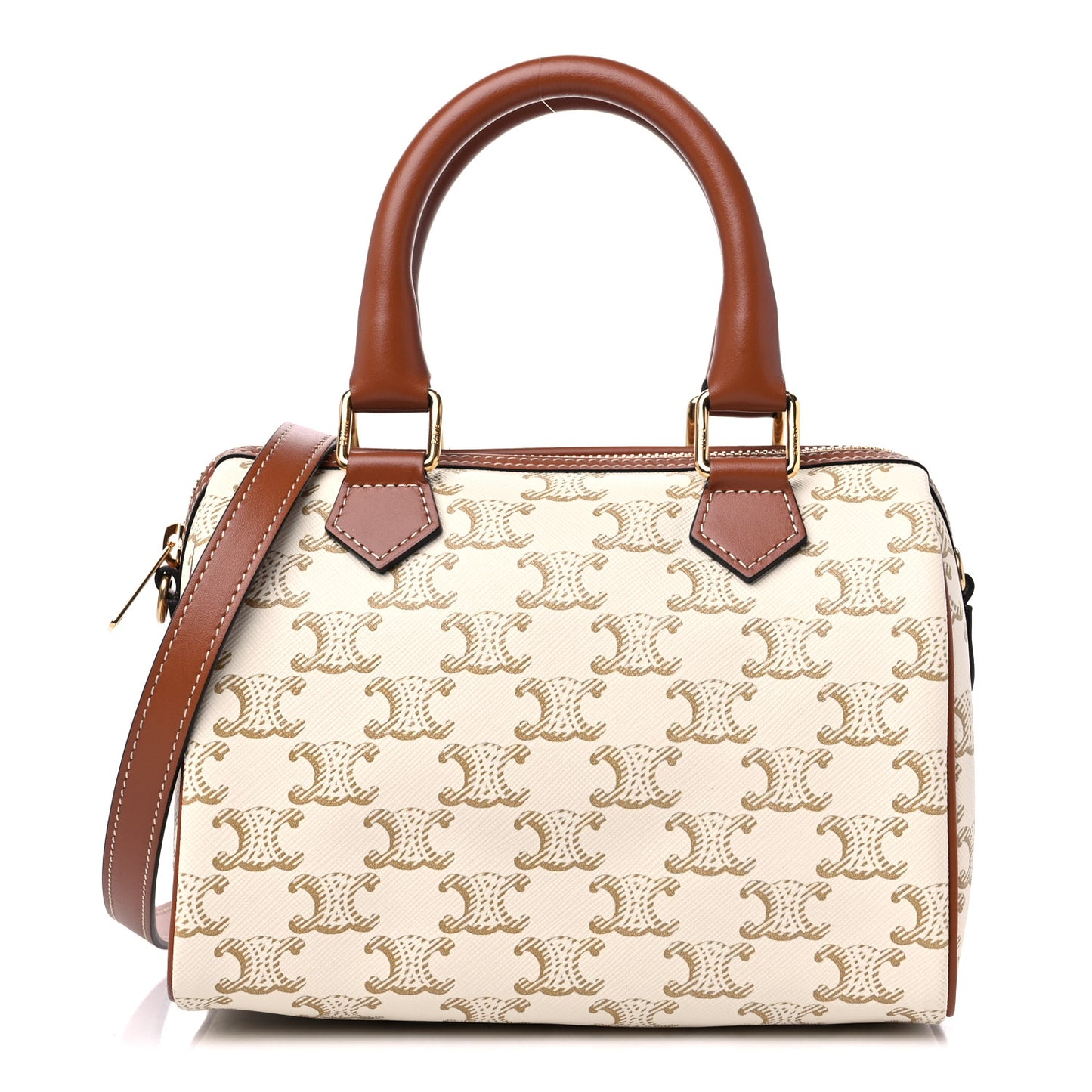 Triomphe Canvas Calfskin Small Boston Bag White