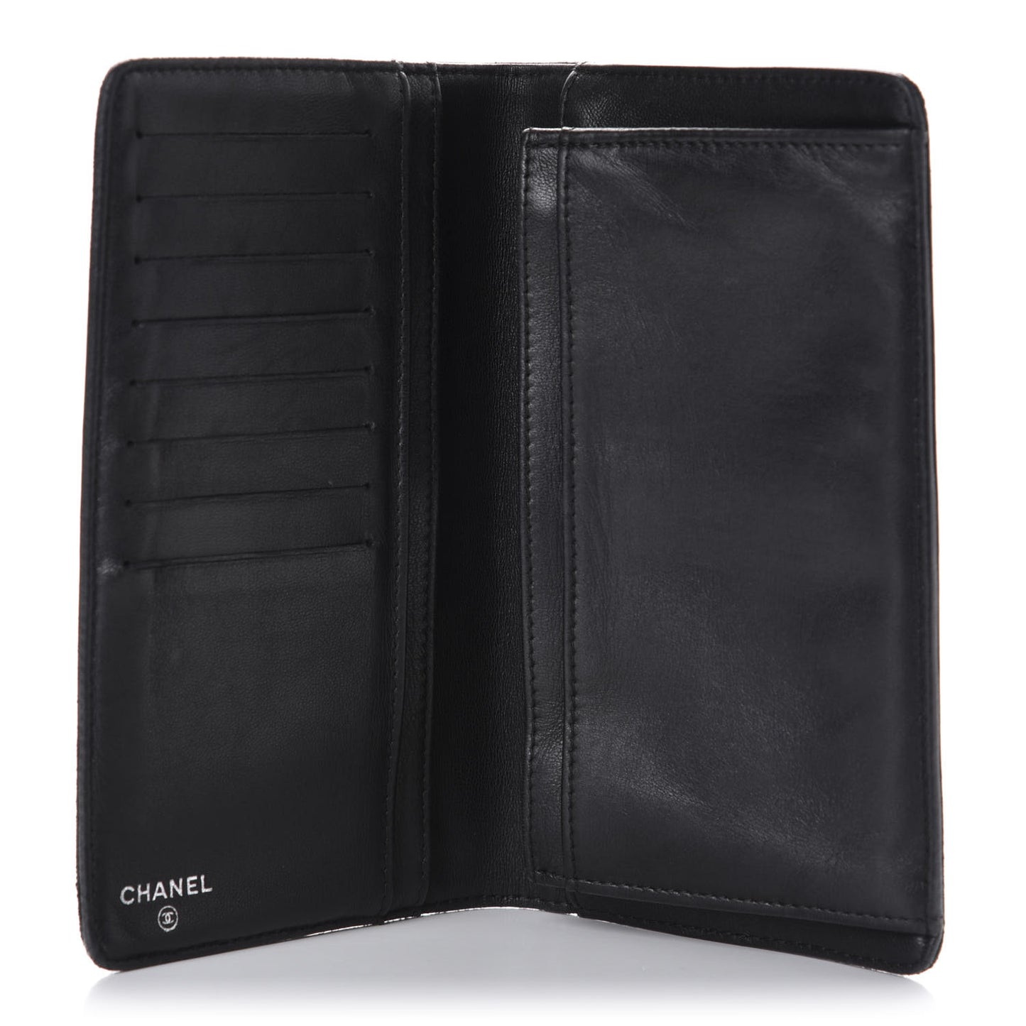 Lambskin Camellia Embossed Yen Wallet Black
