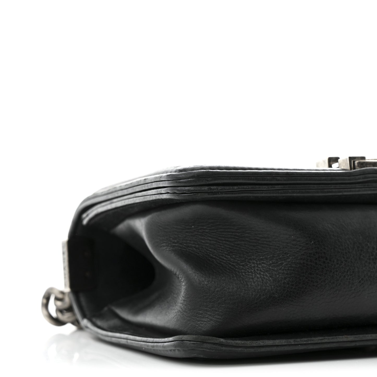Calfskin Double Stitch Small Boy Flap Black