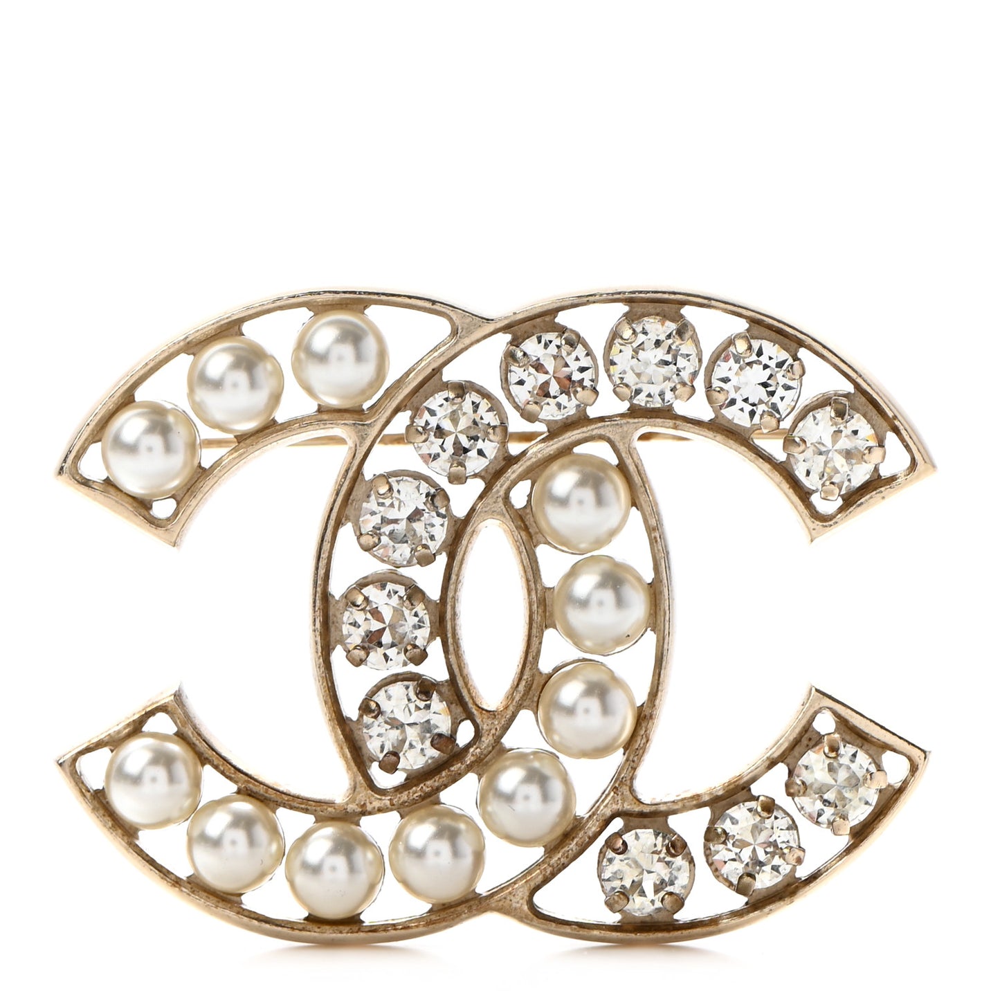 Pearl Crystal CC Brooch Gold Pearly White