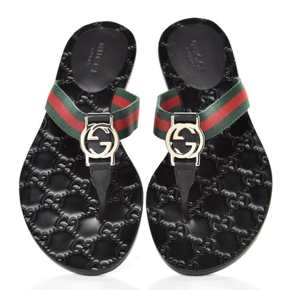 Gucci Nylon Guccissima Web Womens Thong Sandals 35 Green Red Black 5 of 13