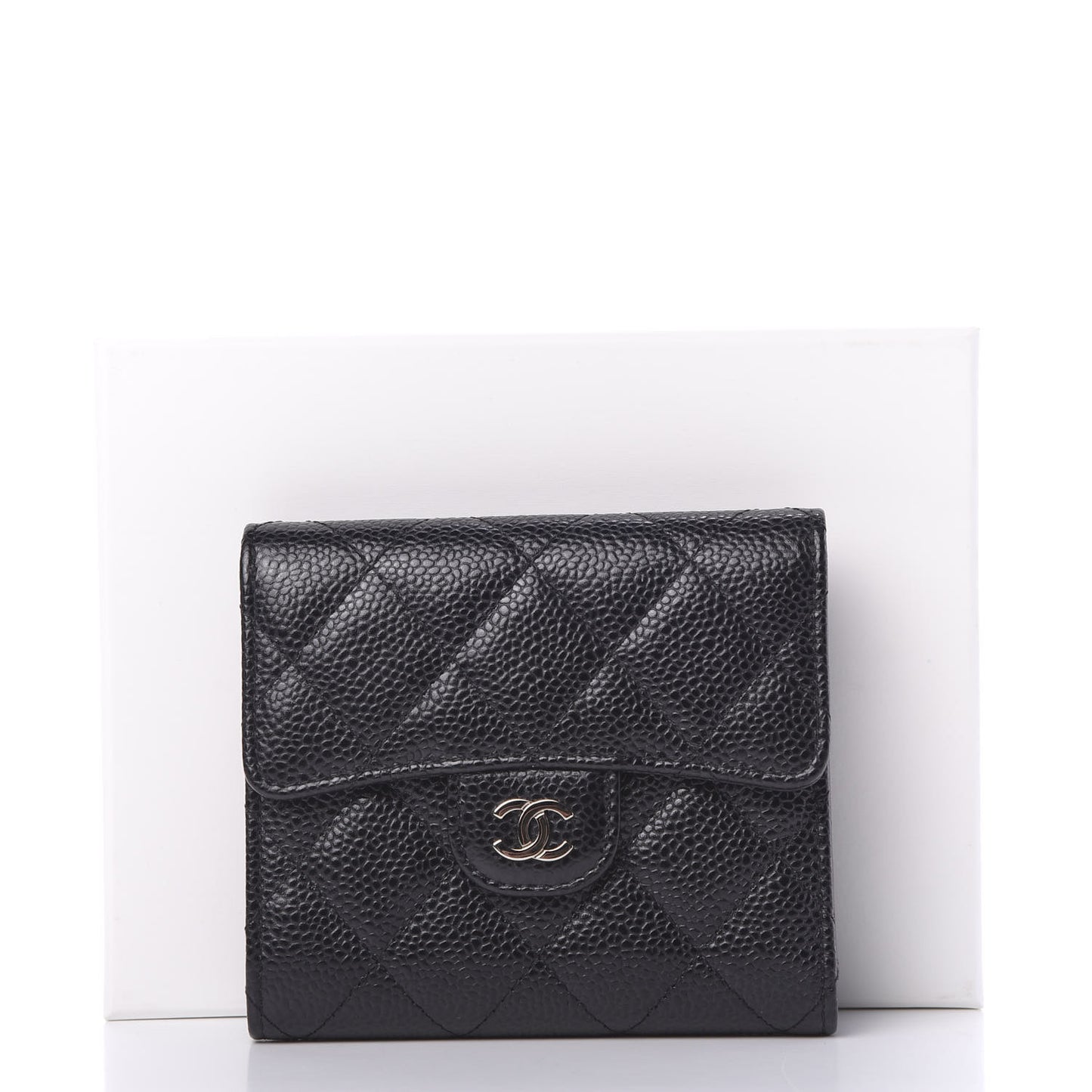 Caviar Quilted Compact Flap Wallet Black