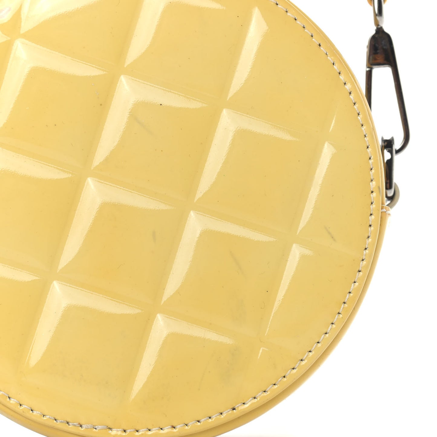 Patent Quilted CC Chocolate Bar Round Shoulder Bag Yellow